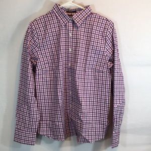 Lands End 14 Wine Checkered Long Sleeve Shirt NWOT